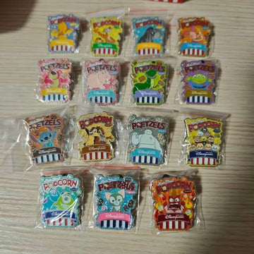 HKDL - Popcorn Pretzels Mystery set of 15 pins and a box